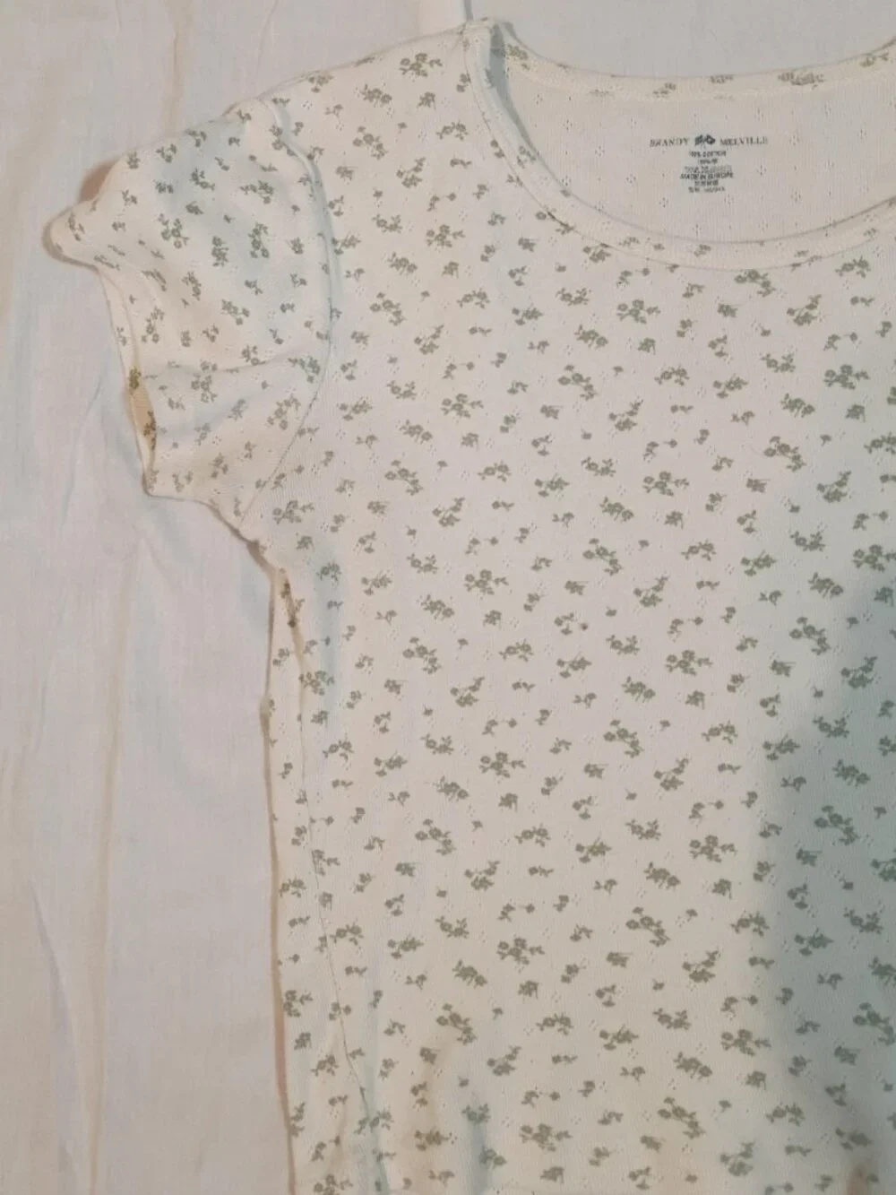 Brandy Melville/Baby Tee/Womens OS/Sage Green Ditsy Floral Crop Cottagecore Y2K